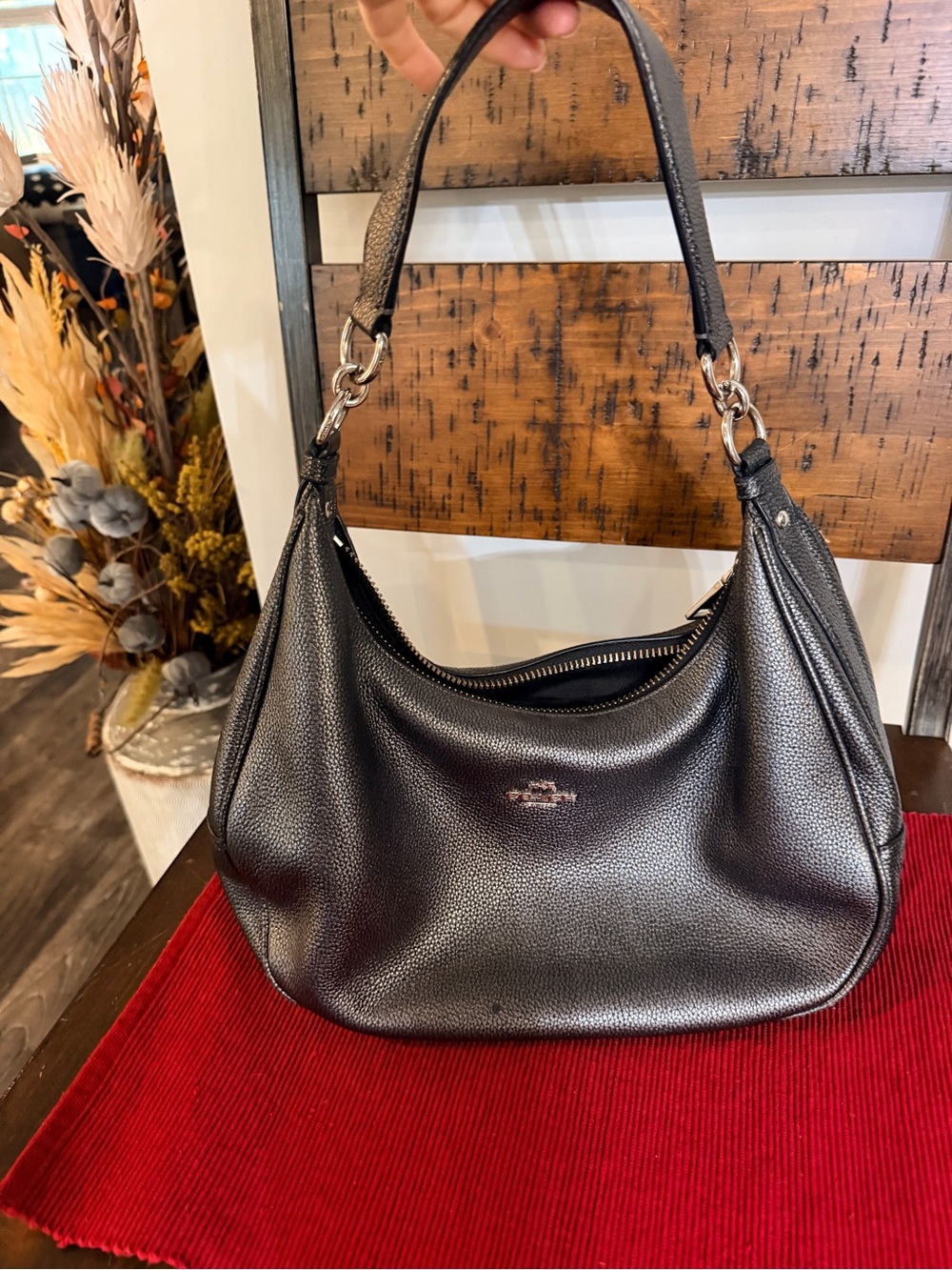 Coach Pewter pebbled Leather Shoulder Bag
